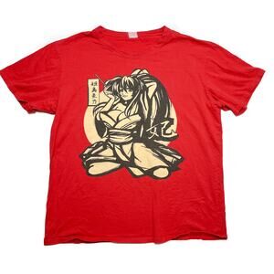 High School DxD Akeno Himejima T-Shirt Red Anime Short Sleeve Japanese Art